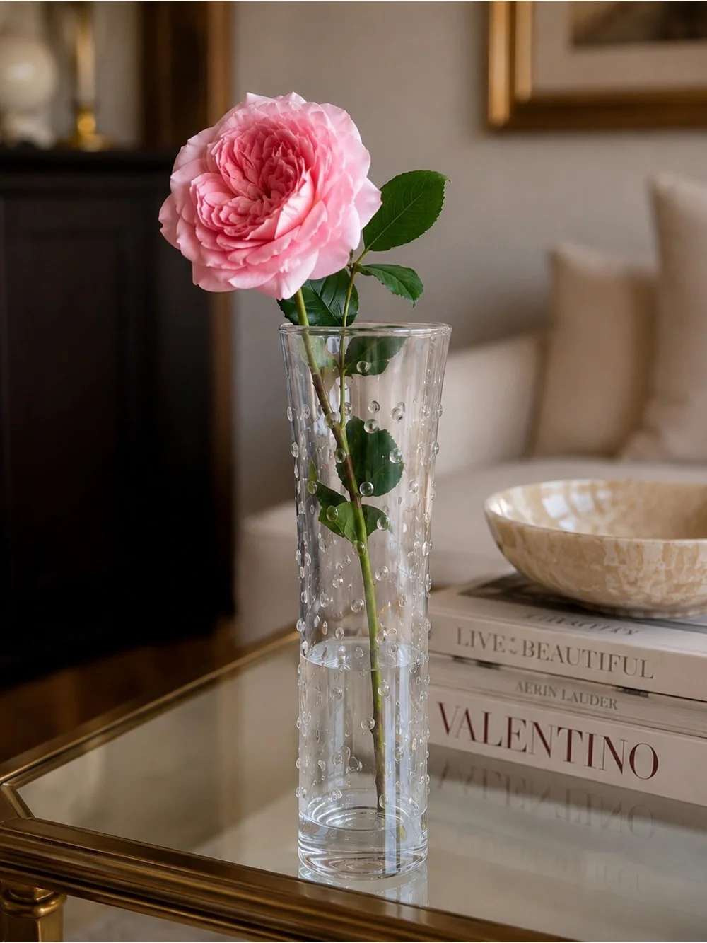 Pair of Clear Glass Vase Set of 2 | 7” Textured Bubble & Ribbed Vases | Elegant